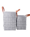 Handmade Woven Felt Two Set of Large Medium size Hamper laundry Toy Storage Basket with PU Handle